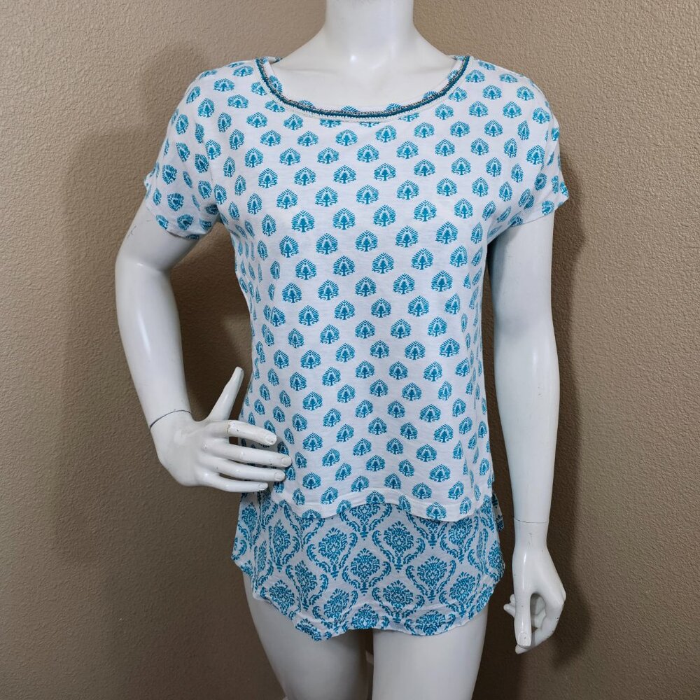 SUNDANCE Teal&White Open Back Tee and Tank Top Shirt Set~Size S